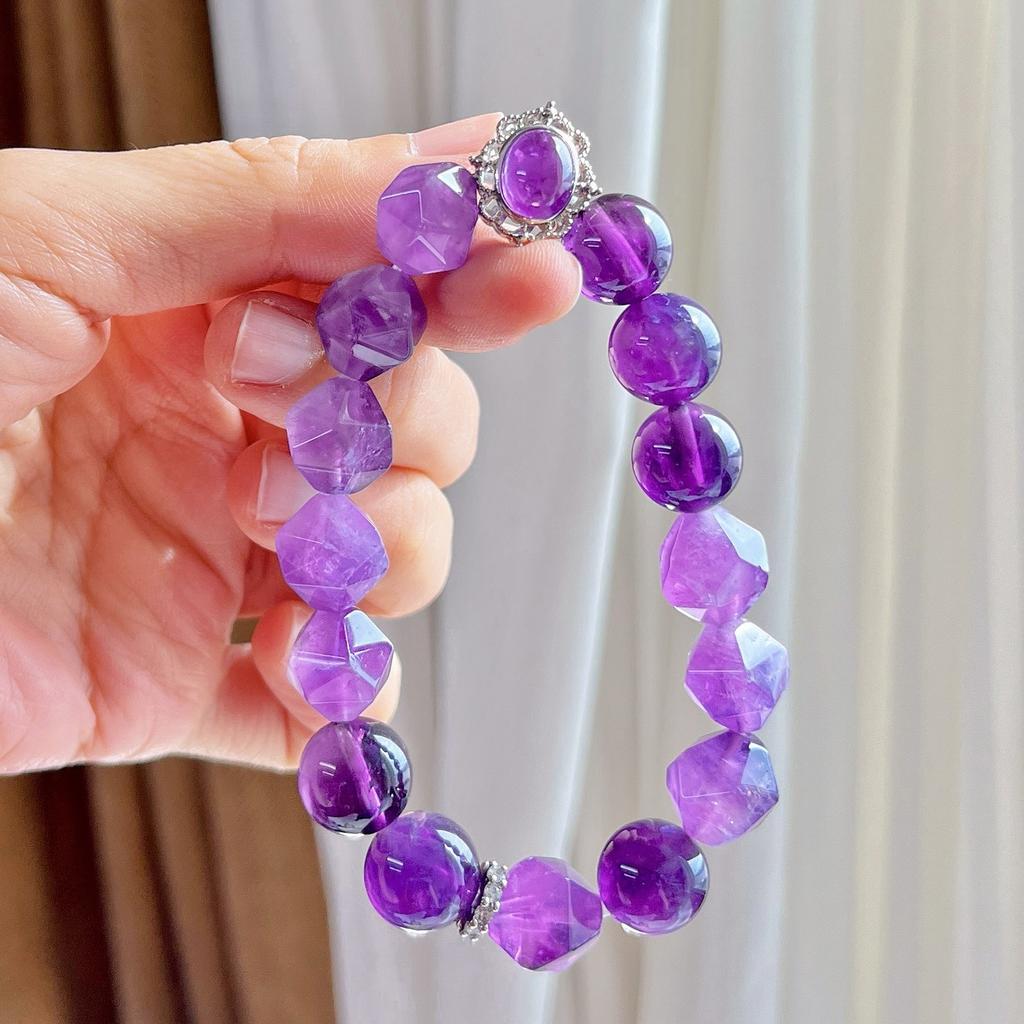 Natural Amethyst Bracelet, Purple Fluorite Rose Amethyst Cut Face Versatile High-End Bracelet, Crystal Bracelet.