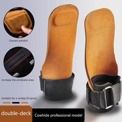 Double Layers Pu Leather Gloves Wrist Straps For Weight Lifting Grips Women Men Gym Deadlift Training Bench Press Pull-Up Gloves