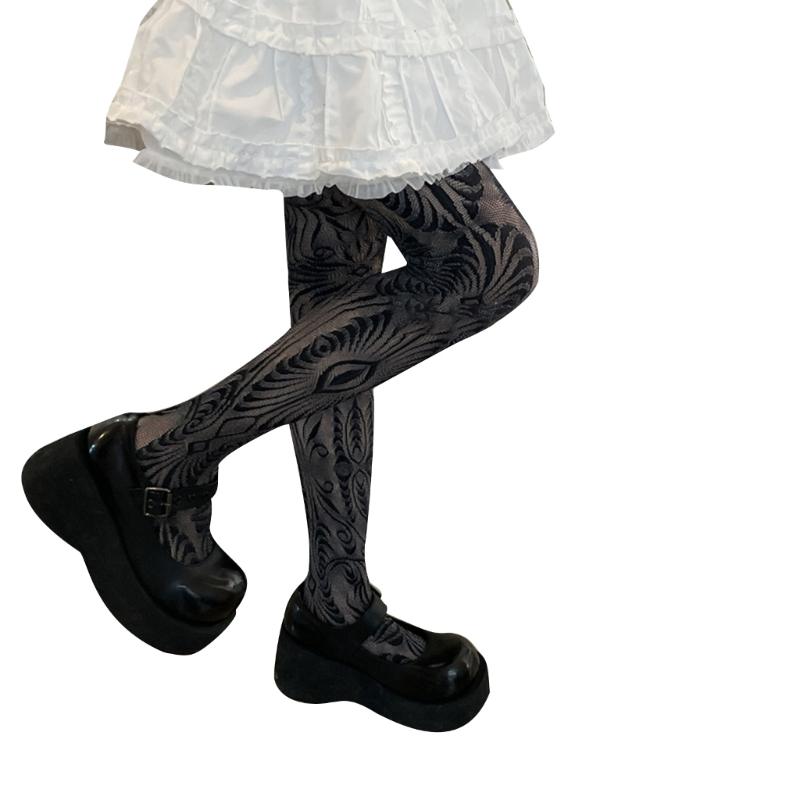 Women Rose Lace Fishnet Stockings Hollow out Leggings Patterned Tights Pantyhose 1