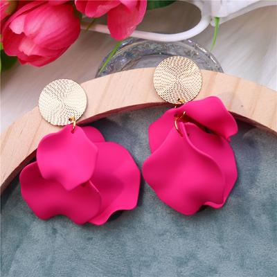 1 Pair Korean Ladies Flower Dangling Earrings Rose Pink Vintage Petal Long Hanging Earrings Monser Gift Accessories 2023