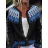 Cardigan Tricot Femme Col Rond Boutonnage Simple Imprimé Floral Manches Longues Vêtement d'Extérieur Décontracté