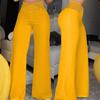 Women's Pants With Hollow-out Belt, Long Pants, Elegant Commuting, Slight Flare , High-waisted, Casual Wide-leg Pants