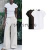 Spring New Women's Clothing French Style Casual Multi-Color Cotton Blend V Neck Silm Straight-leg T-shirt 5644170