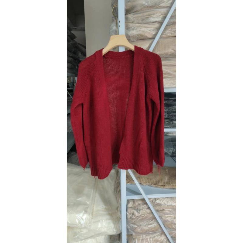 Herbst Winter Einfarbig Locker Lässiger Cardigan Pullover Damen V-Ausschnitt Schlicht Alleskönner Strickjacke Jacke Oberteil