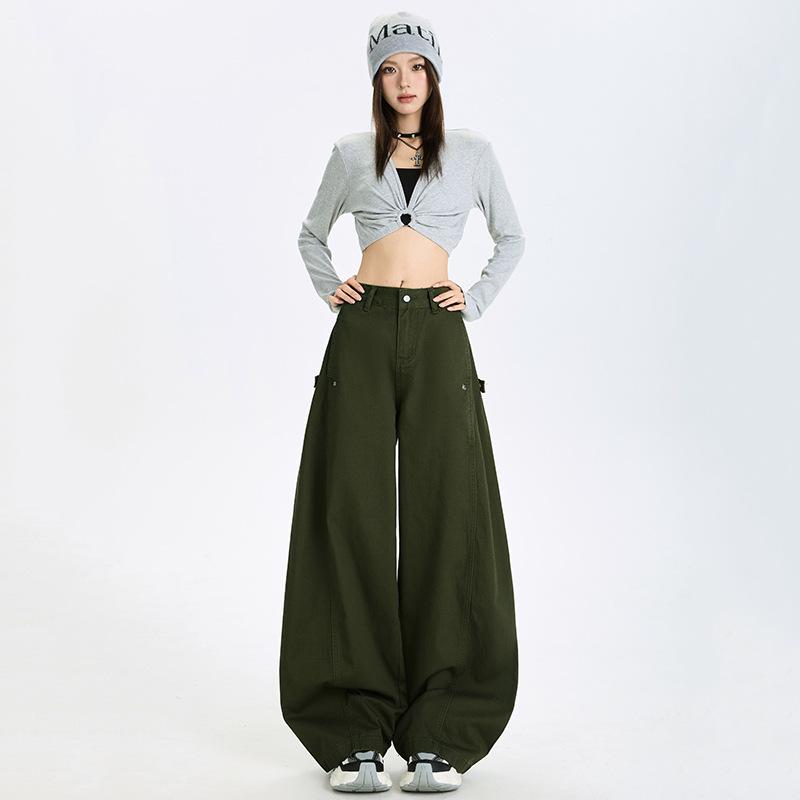 Autumn Spicy Scimitar Jeans: High Waist, Loose Fit, Drapey Mopping Wide-Leg Pants for Women