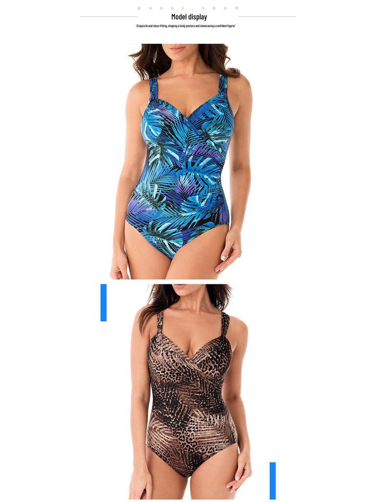 Leaf Print Plus Size Women's One-Piece Swimsuit - Elegant and Stylish