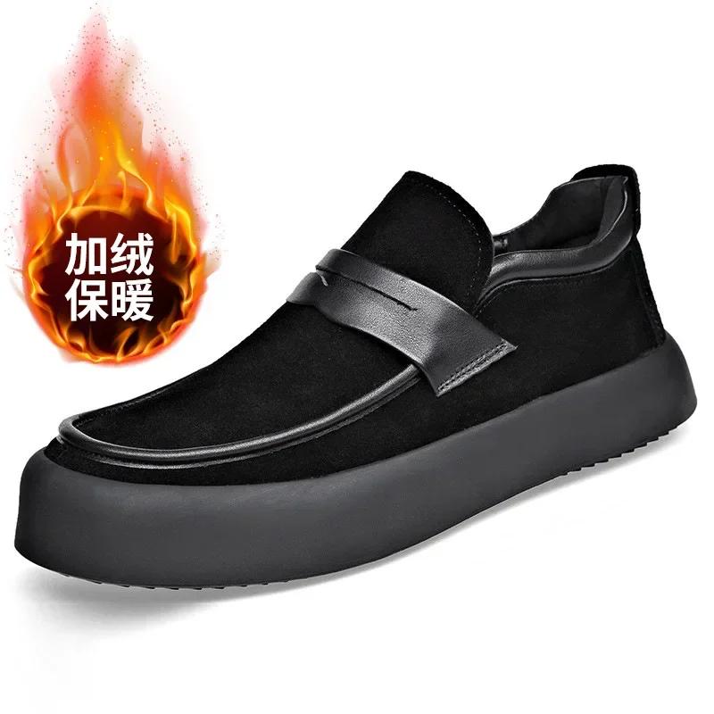 Shoes Men Leather Original Designer Cow Suede Leather Shoes Men's New Thick Sole Loafers Soft Sole Suede Leather Casual Shoes