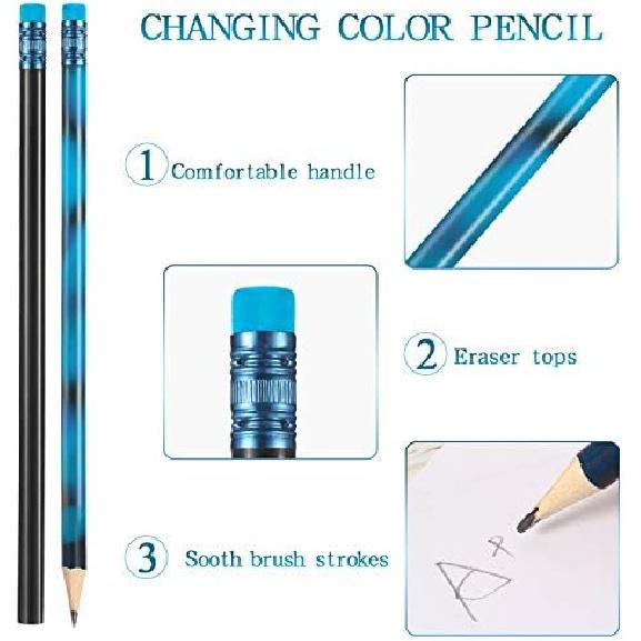 Outus 30 Pieces Color Changing Mood Pencil Bulk with Eraser 2B Wooden Heat Activated Fun Pencils Assorted Colors Thermochromic Pens Gifts for Prizes