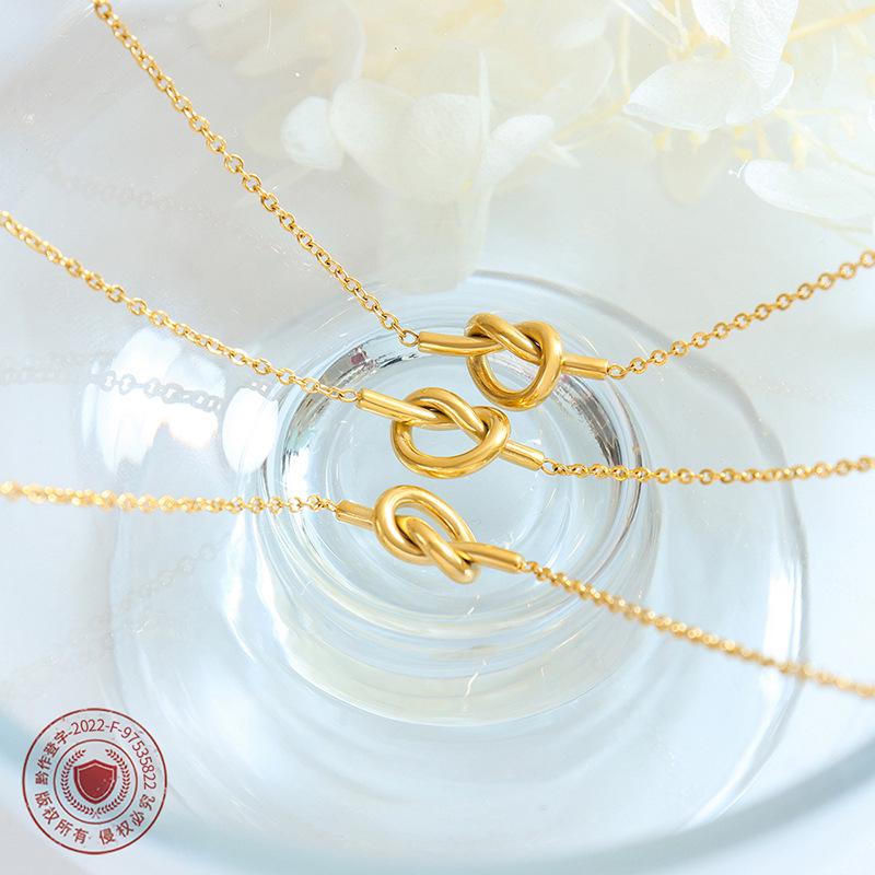 European & American Minimalist Knot Heart Geometric Necklace in Titanium Steel