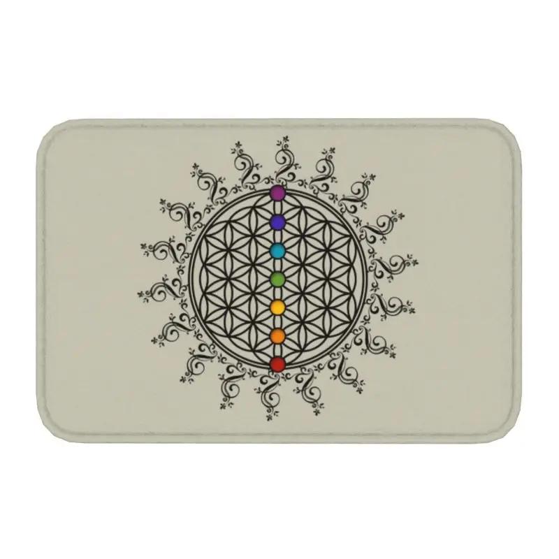 Fußmatte „Blume des Lebens“ für Küche, Bad, Garten, Terrasse oder Balkon – rutschfest, ideal für den Außenbereich, spirituell, Yoga, Zen und als Mandala-Fußmatte.