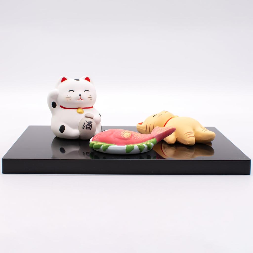 Banko ware decorative interior tabletop Seasonal Events Cat enjoying cherry room entrance made in 18704 object, ornament, decoration, "Japanese