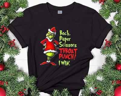 Grinch Carta Forbici Pietra Pugno alla Gola Io Vinco Maglietta Natale