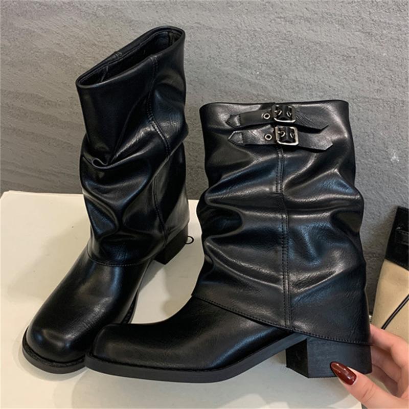 

Eilyken Осенне-зимняя модная уютная мягкая кожа женские ботильоны круглый носок вставки квадратный каблук короткие боты 40 чёрный