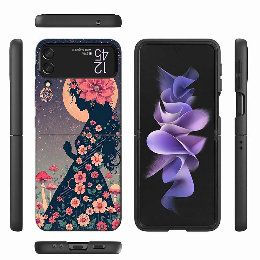 Groovy Mushroom Silhouette Phone Case For Samsung Z Flip 6 7 5G Z Flip 5 Galaxy Z Flip 3 4 5G ZFlip Shockproof Hard Cover TPU PC