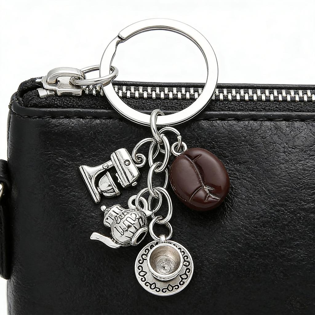 Cartoon Coffee Themed Key Holder With Detailed Bean Design Functional Fashionable Daily Charm Enhancement