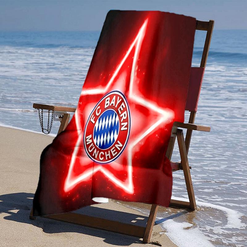 proof beach towel with FC Bayern München logo pattern - soft,absorbent,quick-drying,machine washable - perfect for swimming,camping,bathing