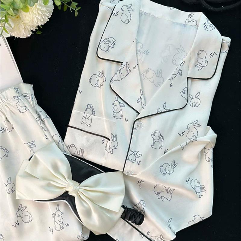 Pajamas Thin Ice Silk Rabbit Print Small Summer Home Comfort Two-Piece Set