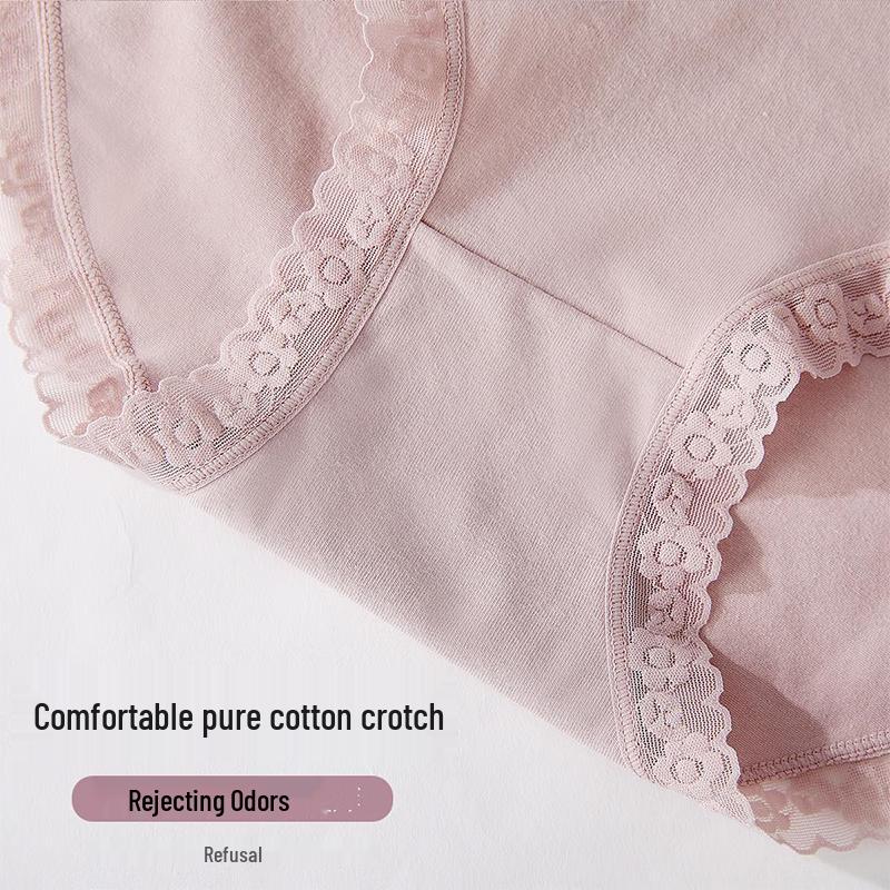 Langsaha Women's Low-Waist Lace Cotton Antibacterial Briefs 4-Pack