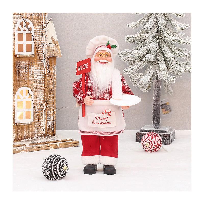 Christmas Decor Chef Santa Figurine Standing Sitting Pose Plastic Fabric Ornament Home Hotel Restaurant Party Display