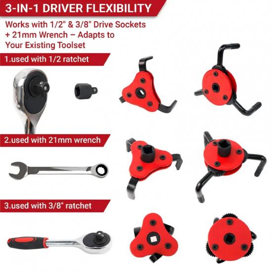 Auto Oil Three-claw Filter Wrench Oil Compartment Disassembly and Assembly Adjustable Disassembly Anti-skid Oil Filter Tool