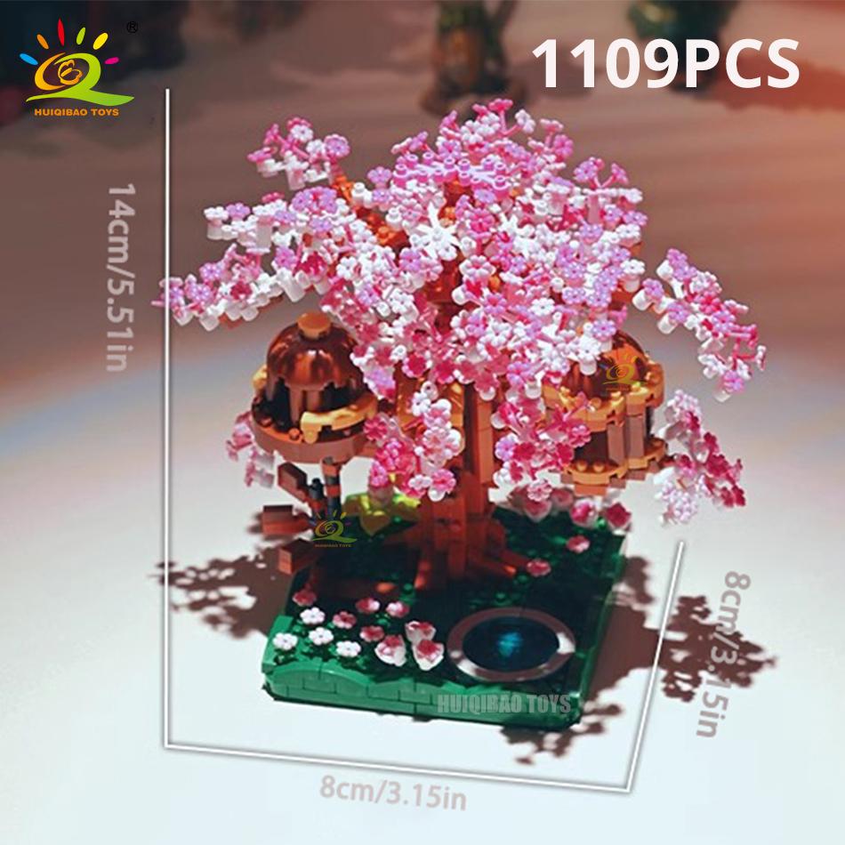 Non-Toxic Mini City Colorful Cherry Blossom Tree House Micro Model Building Blocks Street View Diamond Bricks Toys For Adult Gift