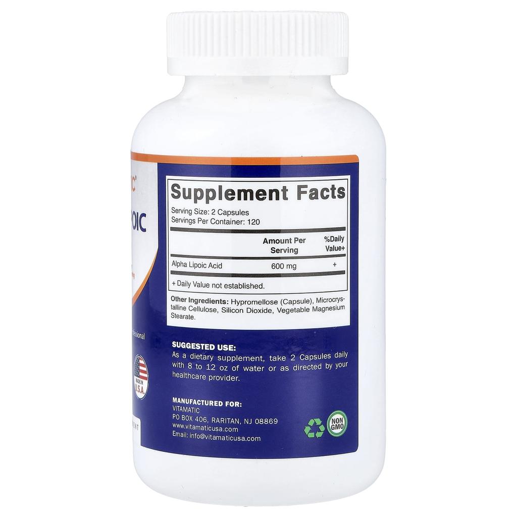 Vitamatic, Kwas alfa-liponowy, 600 mg, 240 kapsułek roślinnych (300 mg na kapsułkę)