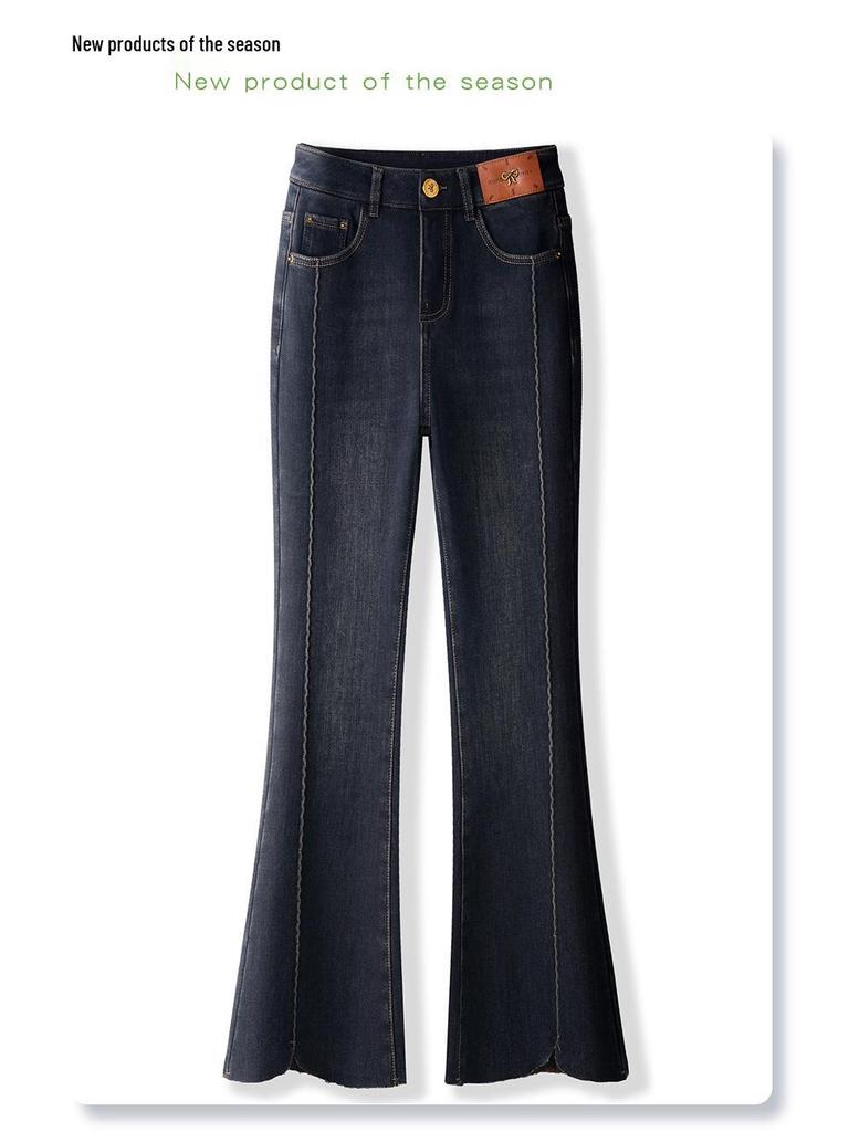Women's Petite High-Waist Blue Micro-Flared Velvet Jeans - 2024 Autumn/Winter Collection