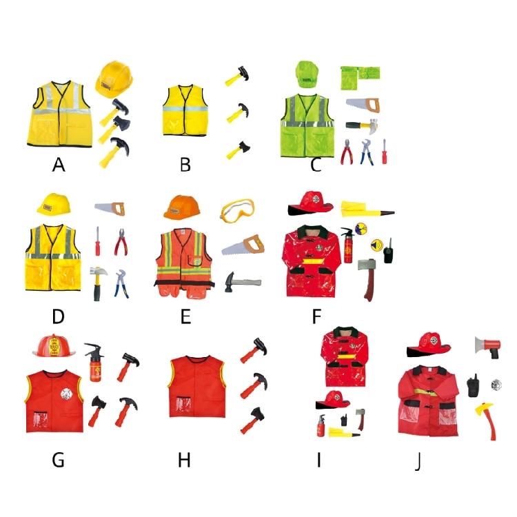 Kids Role Play Fireman Costume with Firefighter Toy Accessories Halloween Builder Worker Clothing for Boy Girl Aged 3-12