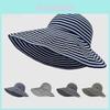 Foldable Sunshade Fisherman Hat With Wide Brim And Striped Pattern For Summer Outdoor Activities
