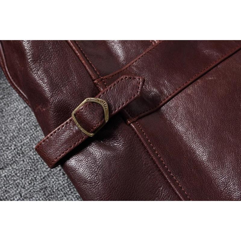 Chinese Size Classical 1930 Style Men Leather Jacket Uncoated Natural Goatskin Leather Soft Slim Spring Autumn
