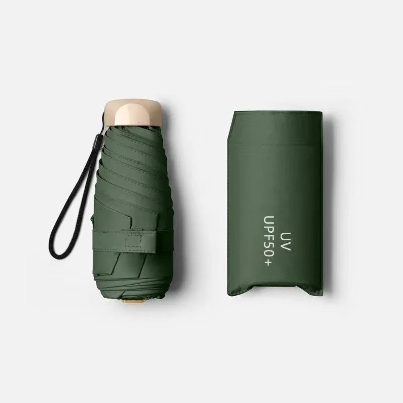 Mini Capsule Opvouwbare Zon- en Regenparaplu, Zakformaat Draagbare 190T Pongee Zwarte Coating UV-Bescherming Parasol