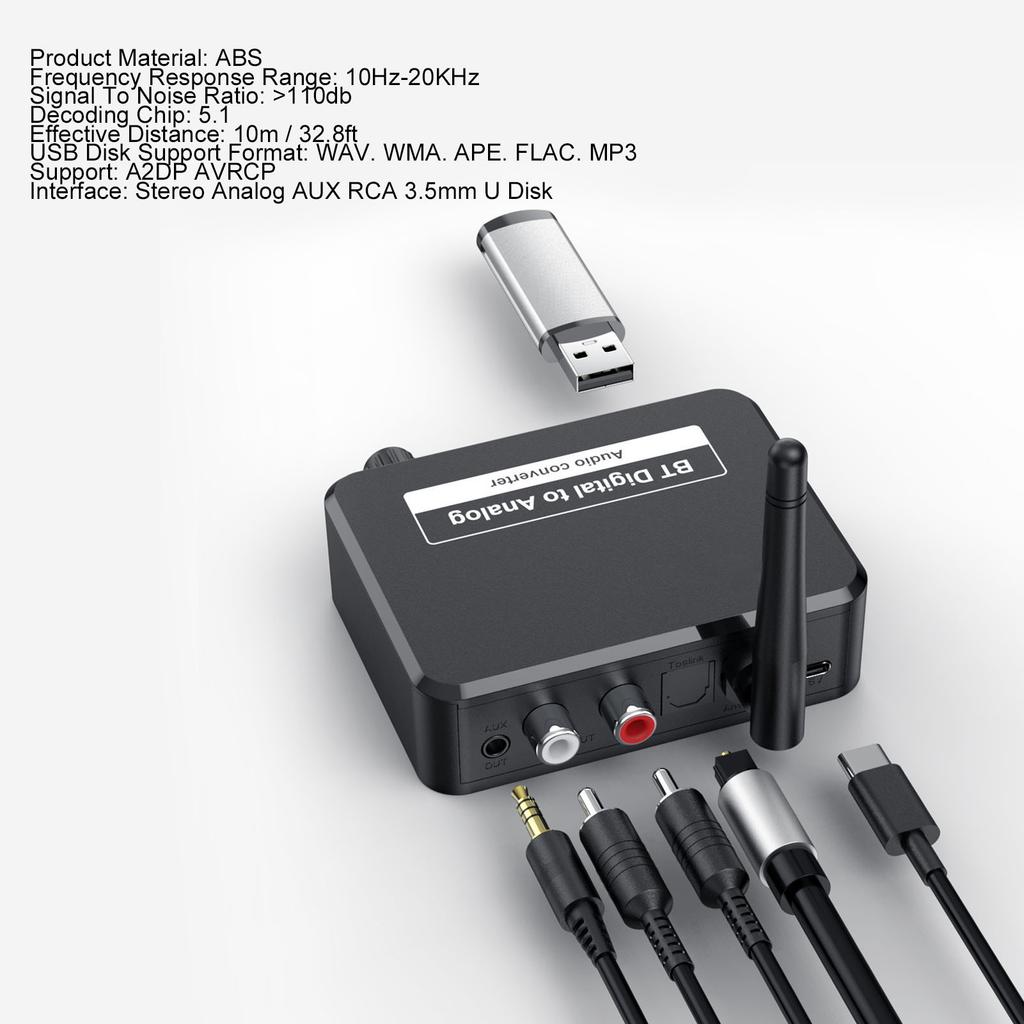 Digital To Analog Audio Converter Bluetooth 5.1 RCA Digital To Analog Receiver Converter for PS3 for PS4 DVD Home Cinema