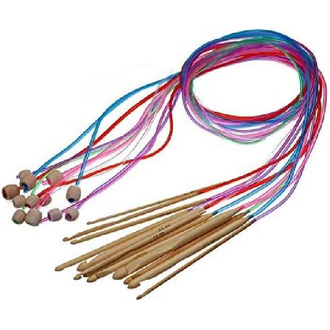 12 Sizes 1.2M 48" Afghan Tunisian Carbonized Bamboo Knitting ABS Needle Crochet Hooks Set with Beads