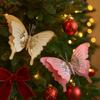Velvet Butterfly Christmas Decor Simulation Flocking Christmas Butterfly Ornament Artificial 3D Glitter