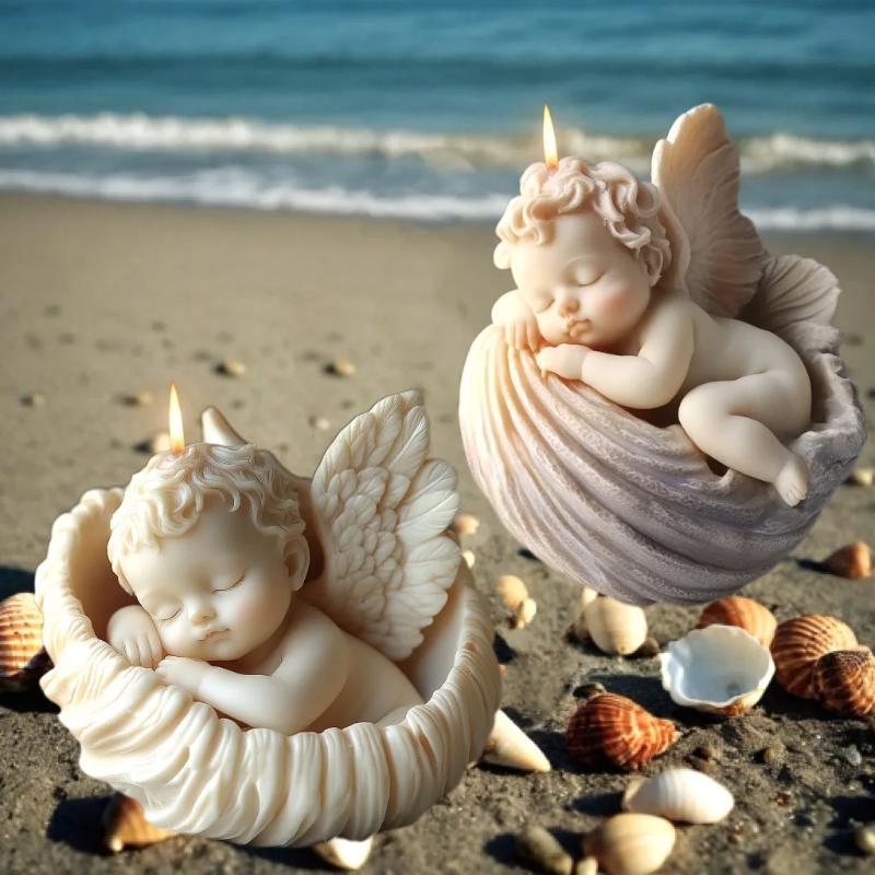 3D Rose Angel Children Candle Silicone Mold for Handicraft Seashell Angel Kid Aromatherapy Candle Plaster Resin Craft Decor Gift