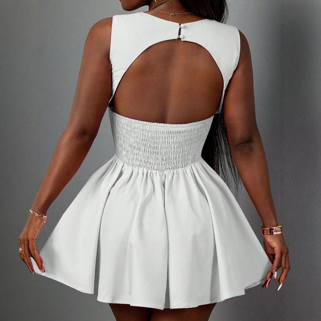 2026 European & American Slimming Sleeveless Square Neck Puffy Dress - Spicy Girl Style Fashion