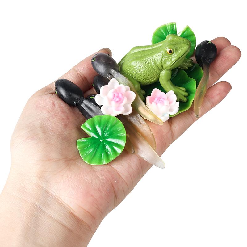 Oenux Pond Lake Animals Frog Model Simulation Lotus Leaf Tadpole Action Figures PVC Miniature Cute Educational Toys Kids Gift
