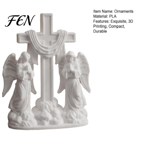 Minimalist Angel Desk Decor 3D Printed Praying Ornament, Dual Angels with Flowing Cloud Base, Sacred Artistic White Sculpture for Prayer Table