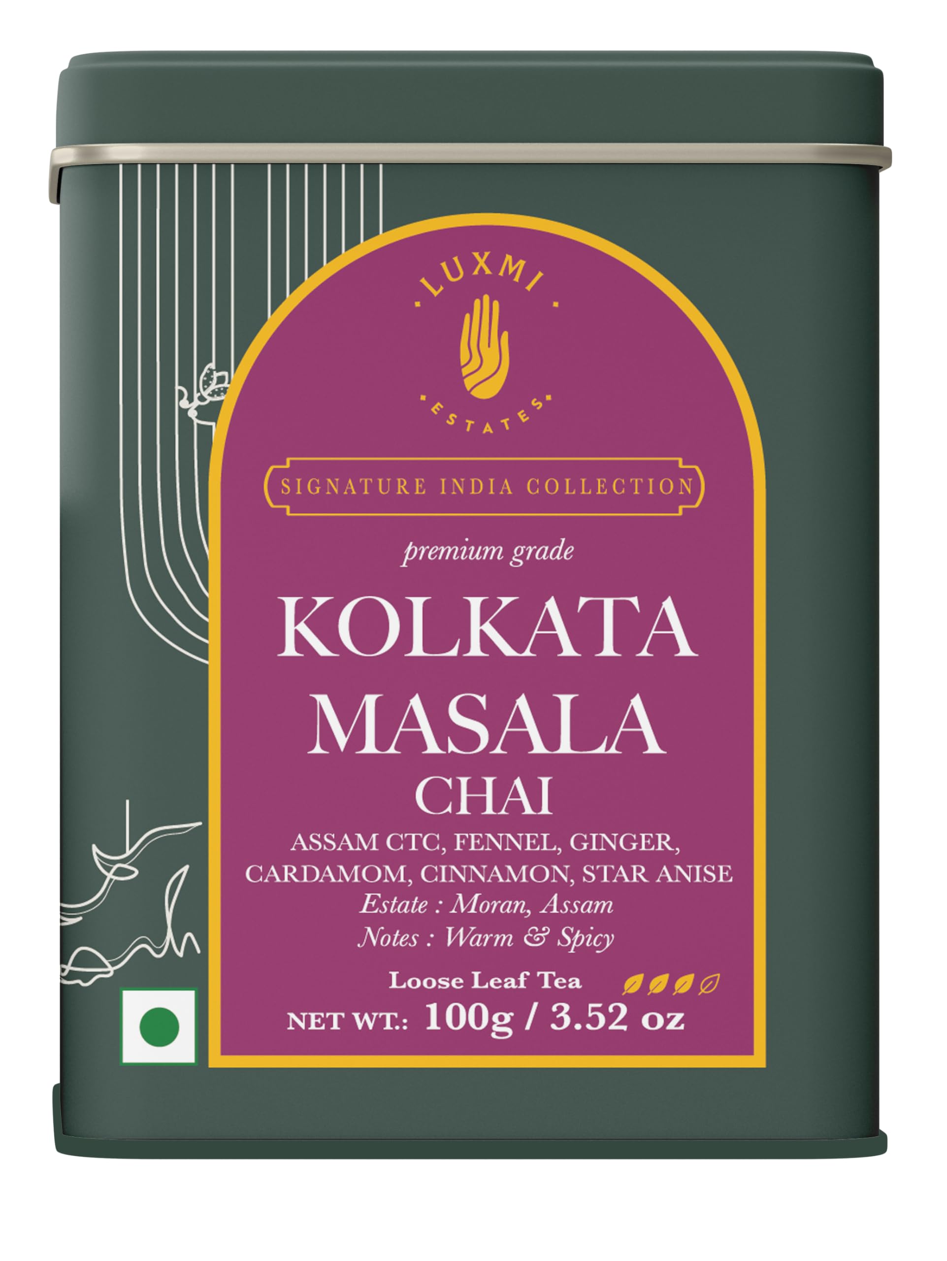Luxmi Estates Калькутта Масала Чай | 100 г | Коллекция Signature India | Чай Ассам CTC | Коллекция черного чая | Органический и Крепкий | Антиоксиданты |