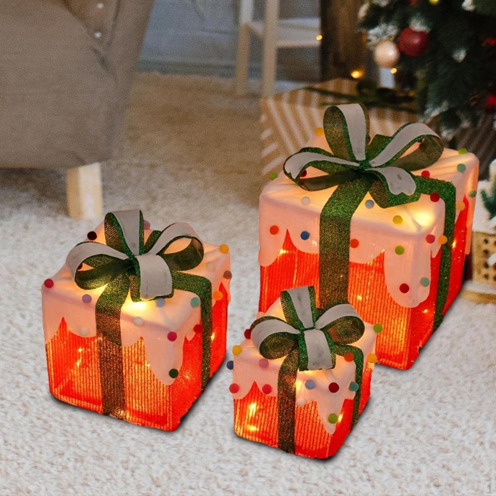 3Pcs Weihnachten Beleuchtete Geschenk Boxen Dekorationen Outdoor Dekoration Led Leuchtet