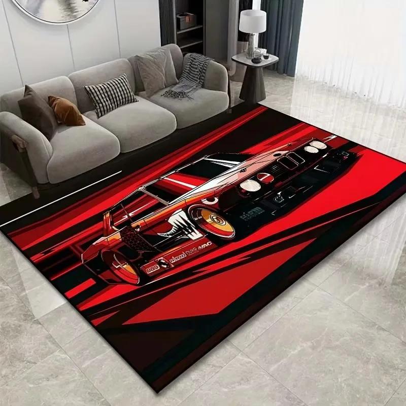 Classic Car Design Area Rug Vintage Style Carpet for Living Room and Bedroom Non-Slip Creative Floor Mat Home Decor Washable