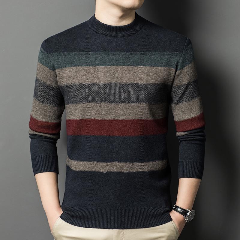 

Универсальный вязаный свитер с цветными блоками, мужской повседневный теплый свитер с высоким эластичным круглым вырезом для мужчин, осень-зима 2XL темно-серого