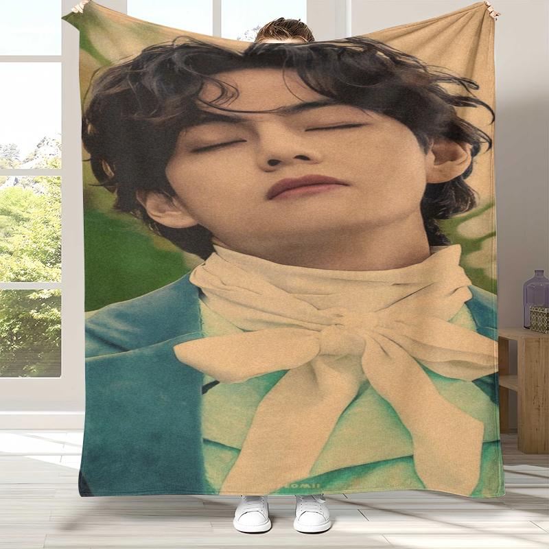 Kim Tae Hyung V Kpop B-BTS Flanelldecke, Ultraweiche Warme Plüschdecke für Zuhause Schlafzimmer Bett Sofa Abdeckung Büro Camping Picknick