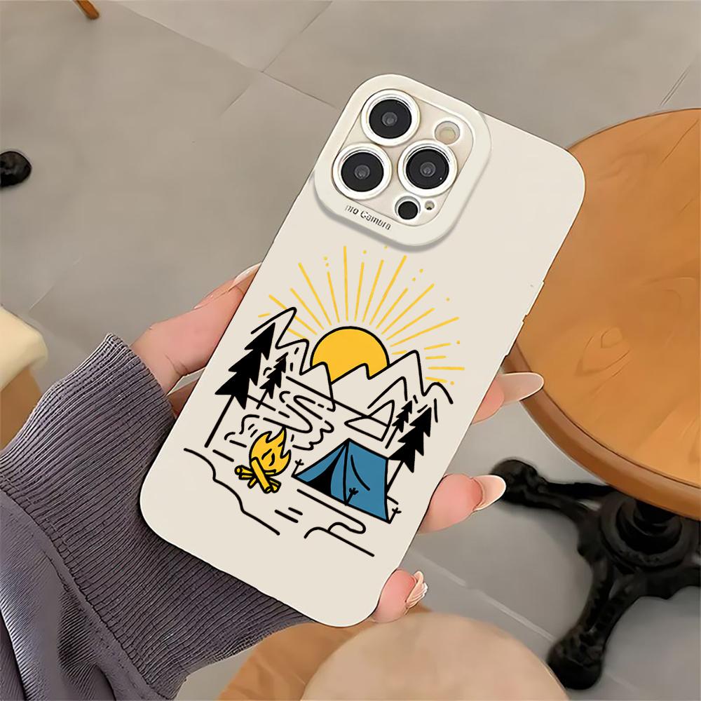 Trendy Camping Phone Case For iPhone 13 12 17 16 15 14 11 Pro Max For iPhone 15 16 14 7 8 Plus XS XR X Antishock Silicone Cover