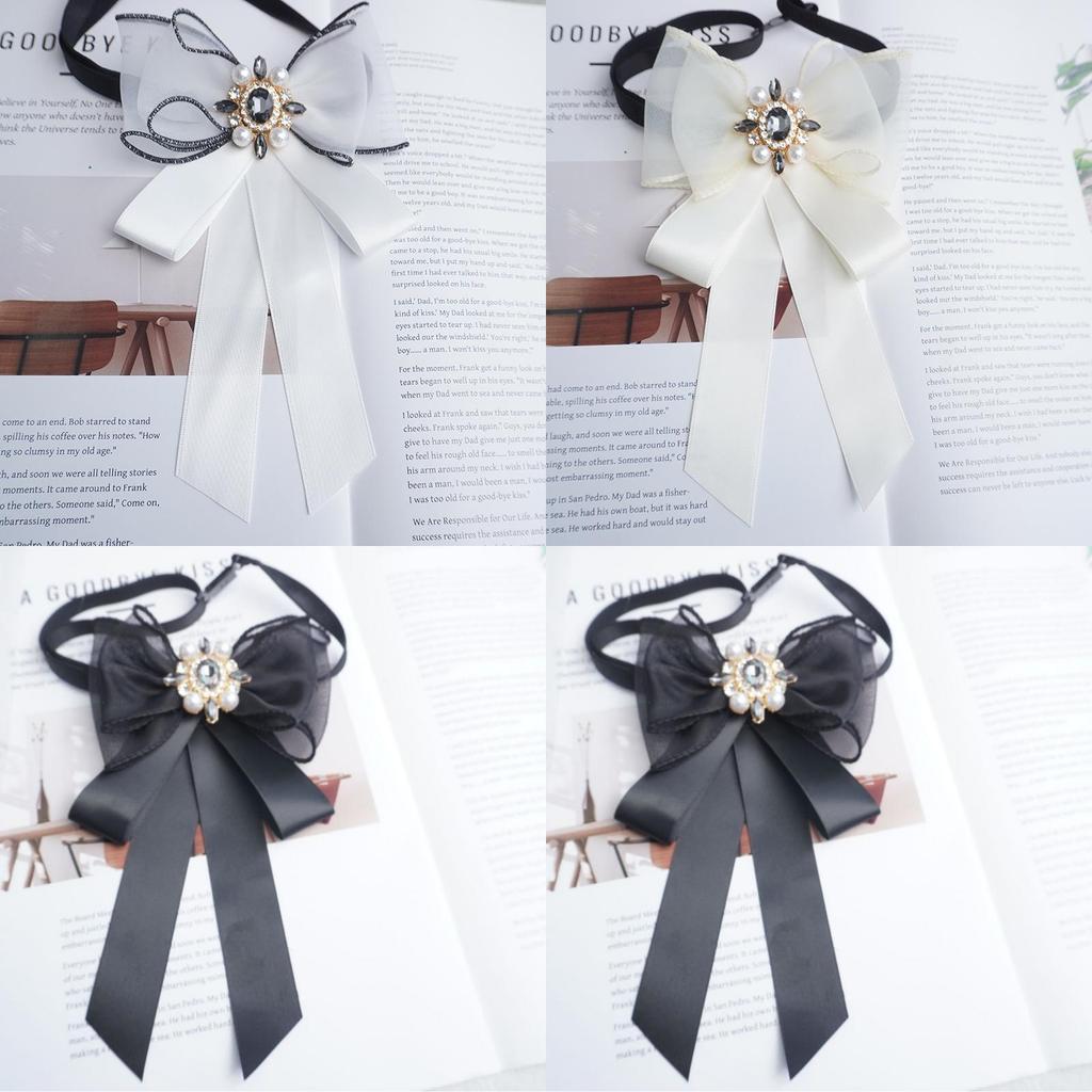 Korean Style Womens Bow Tie With Rhinestone And Pearl Decor For Graduation School Uniform Accessories