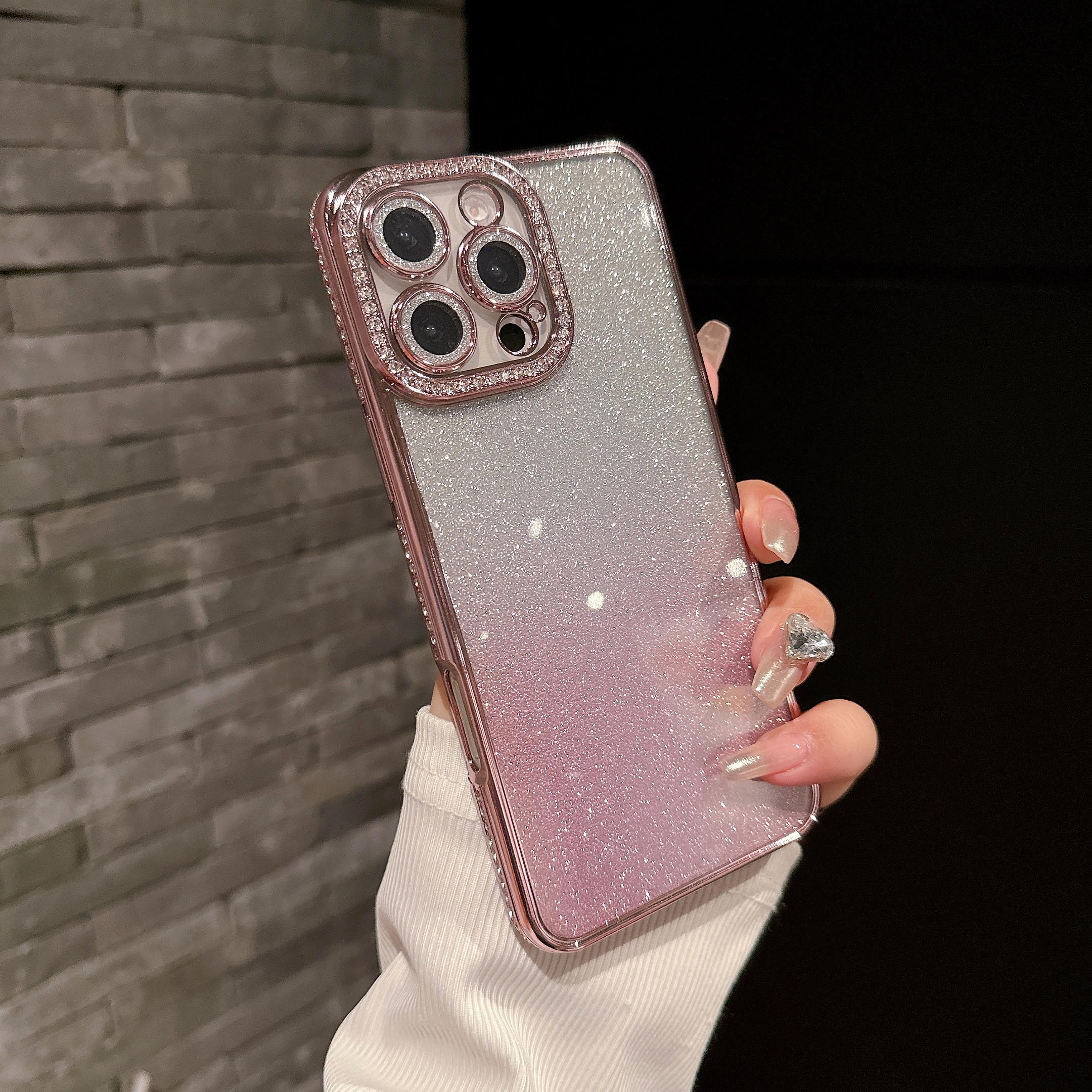 

Роскошный градиентный блестящий прозрачный чехол для iPhone 16 15 14 13 12 11 Pro Max 16Pro для ультратонкого противоударного бампера iPhone 11 розовый