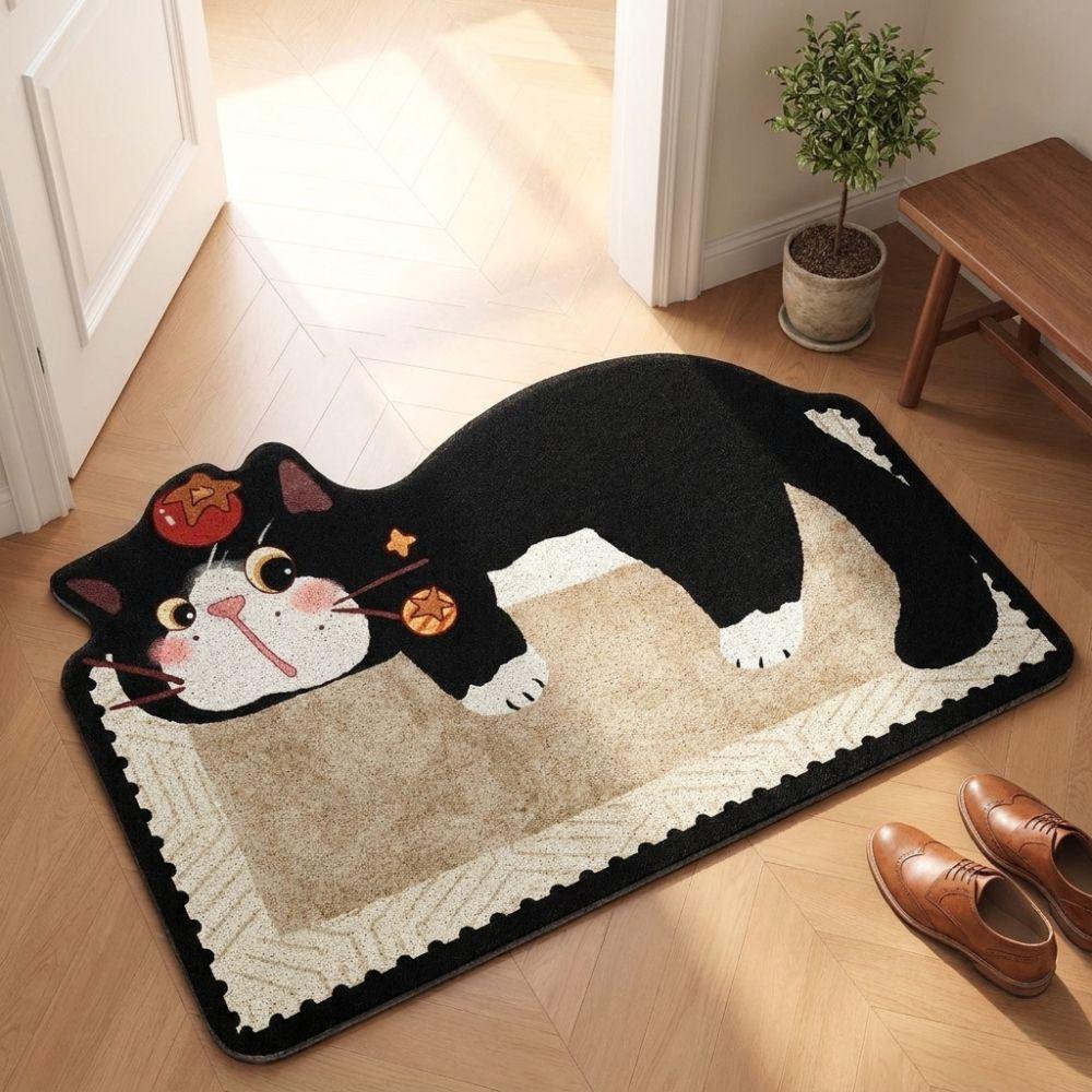 Absorbent Bathroom Floor Mat Irregular Shaped Entryway Mat Soft Cartoon Cat Carpet Living Room