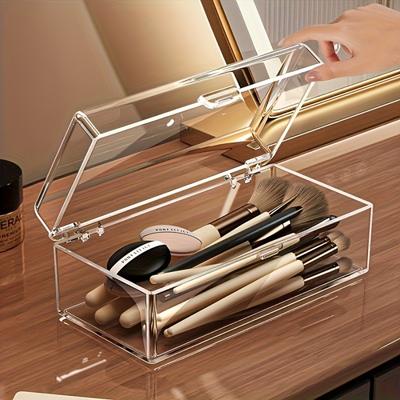 Acrylic Makeup Organizer | Dustproof, Portable, No Electricity Needed, Suitable for Lipsticks, Eyeshadows, Brushes, Visible Compartments