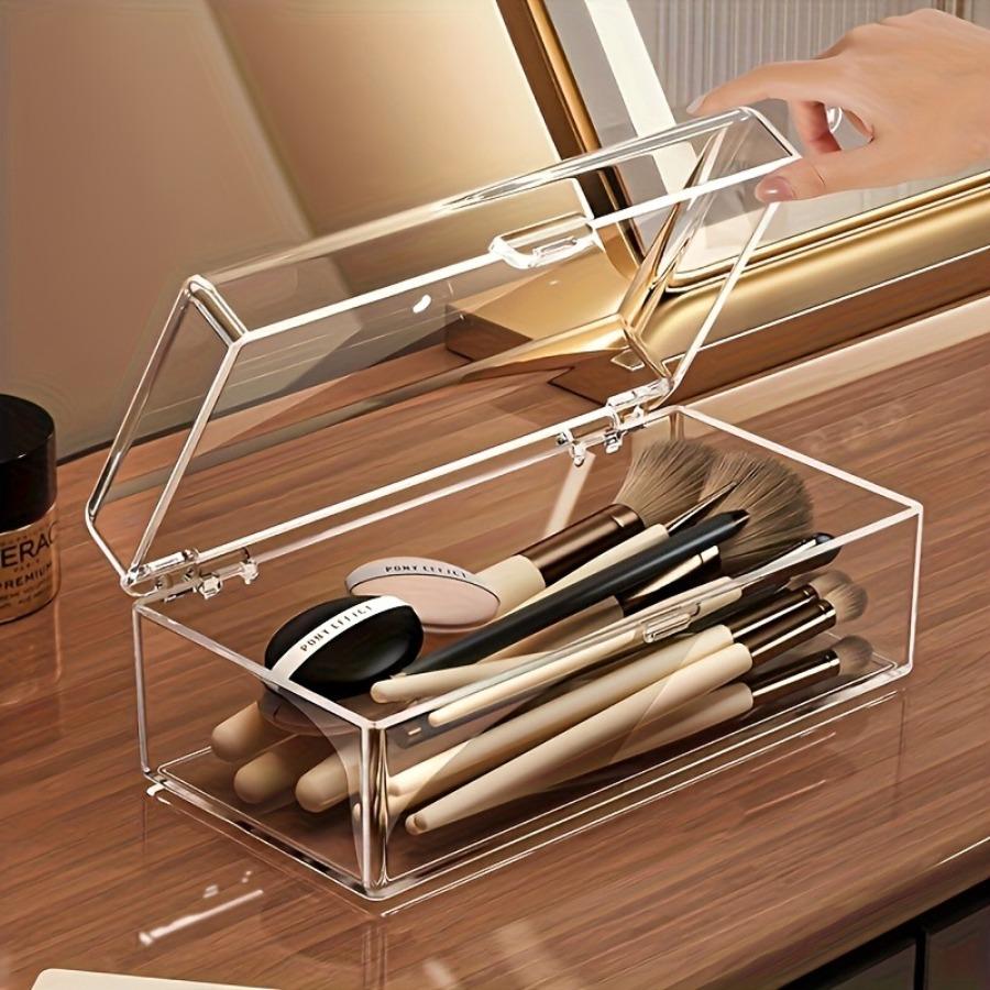 Acrylic Makeup Organizer | Dustproof, Portable, No Electricity Needed, Suitable for Lipsticks, Eyeshadows, Brushes, Visible Compartments