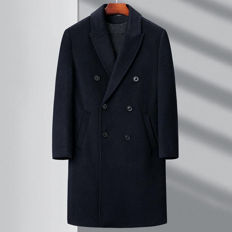

Двусторонняя повседневная ветровка из кашемира для мужчин средней длины на осень и зиму для пап среднего возраста шерстяное пальто с воротником из костюмной ткани 195